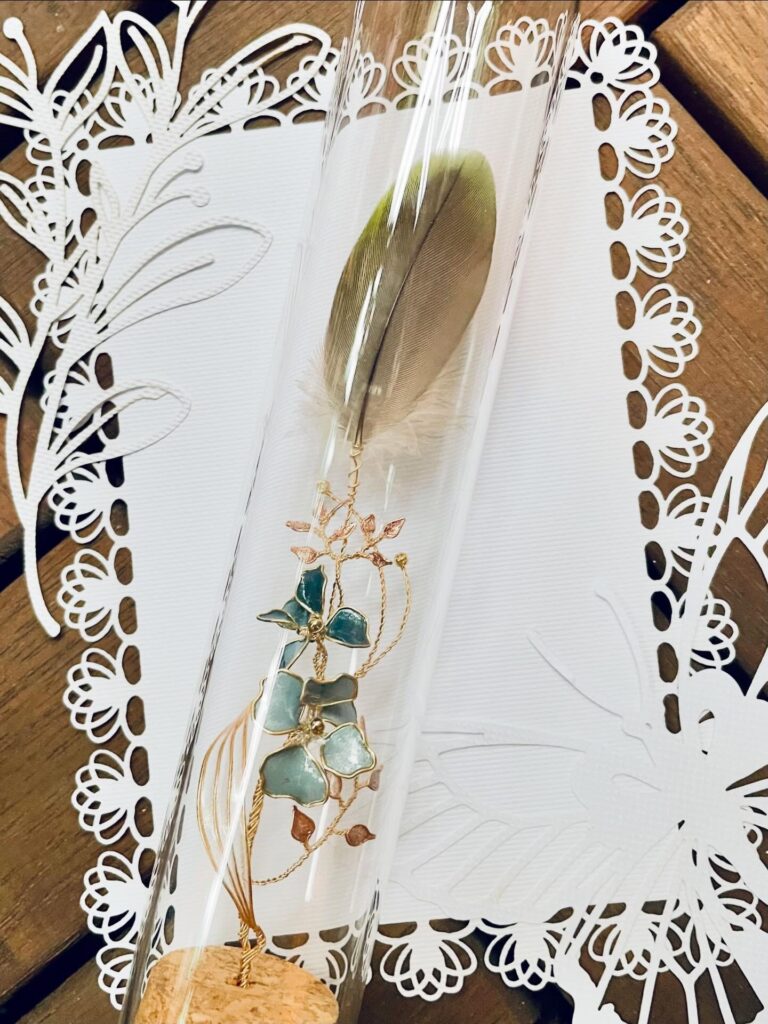 JuBoi-羽毛收藏玻璃罐-紅肩金剛鸚鵡-02